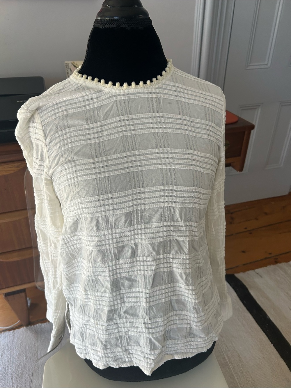 Rachel Comey Embroidered Long-Sleeve Top with Pom Trim